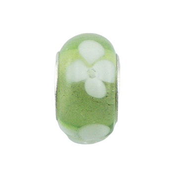 Delicate Blossoms In Green Translucent Murano Glass Bead 