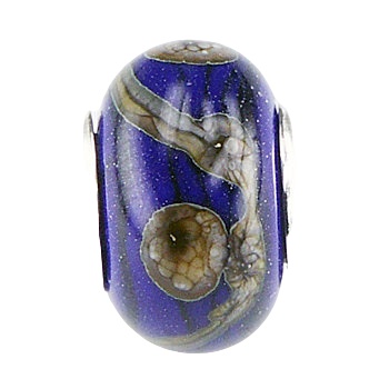 Gorgeous Marbled  Murano Glass Bead Earth Colors Silver On Blue 