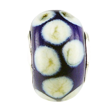 Murano Glass  Bead Vibrant Blue Round White Marbled Shapes 
