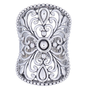 Embellished Floral Silver Ajoure Armor Ring by BeYindi 