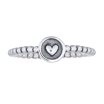 925 Silver Ball Ring Embossed Heart Disc by BeYindi 