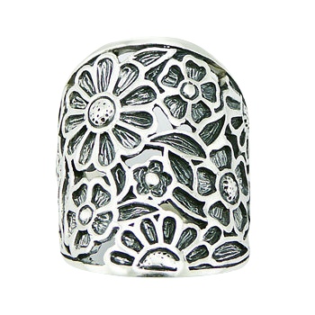 Shiny Flower Outlines On Antiqued Sterling Silver Ring by BeYindi 