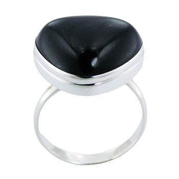 Black Agate Gemstone Sterling Silver Ring Smoothed Triangle by BeYindi 