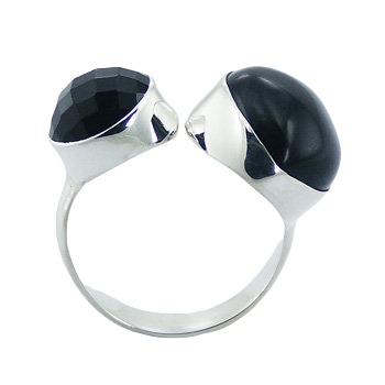 Chic Black Agate 925 Sterling Silver Ring Mixed Shapes by BeYindi 