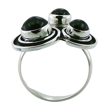 Black Agate 925 Sterling Silver Ring Threesome Of Gems by BeYindi 2