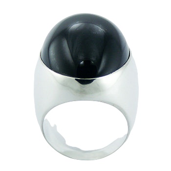 Silver Black Agate Ring Bold Oval Gemstone Cabochon by BeYindi 
