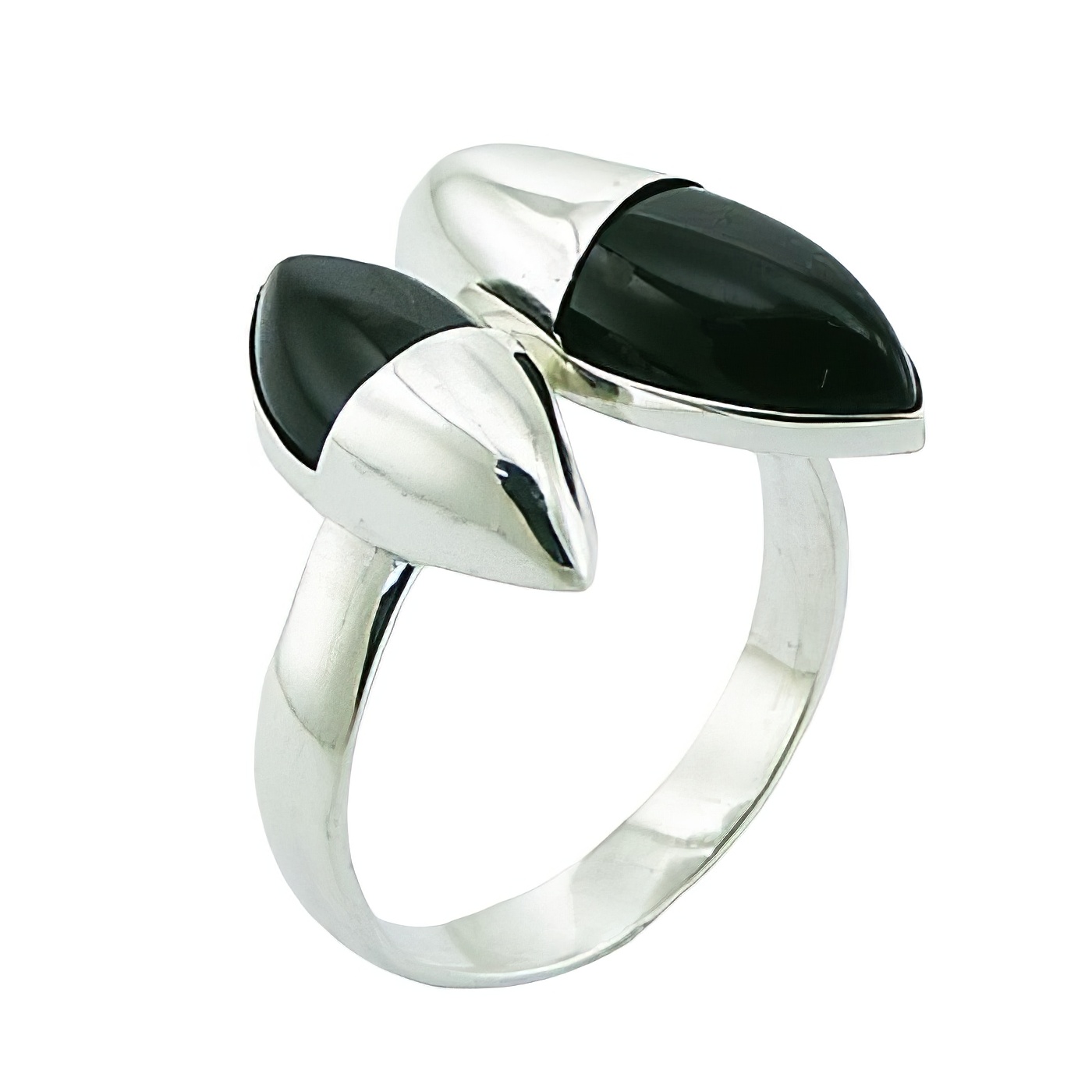 Convexed Marquise Shape Fancy Silver Black Agate Ring 