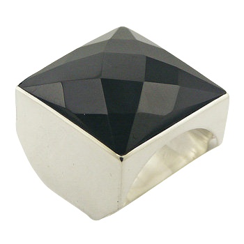 Gorgeous Square Cut  Faceted Black Agate Designer Ring 