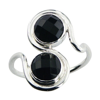 Wavy 925 Silver Stylish Faceted Round Cut Black Agate Gems by BeYindi 