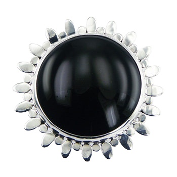 Adorable Black Agate Set In Ornate Silver Sunflower Ring by BeYindi 