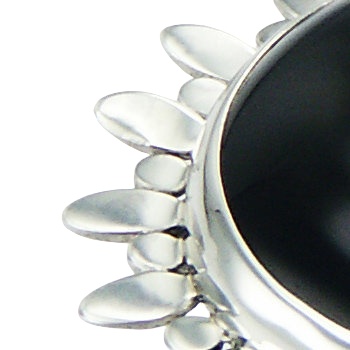 Adorable Black Agate Set In Ornate Silver Sunflower Ring by BeYindi 2