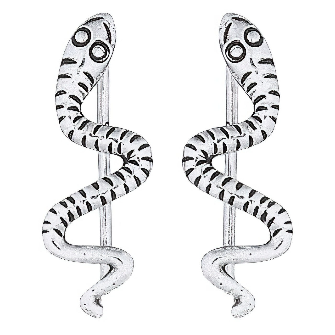 Snake shaped zigzag antiqued ornamented sterling silver earrings by BeYindi 