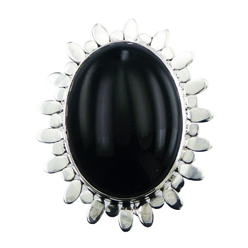 Black Agate Gemstone Oval Flower Ring Ornate 925 Silver by BeYindi 