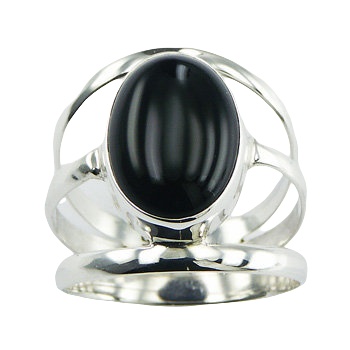 Oval Black Agate & Delicate Designed Silver Ring by BeYindi 