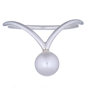 925 Silver Wishbone Ring with Fixed Swarovski Crystal Pearl by BeYindi 
