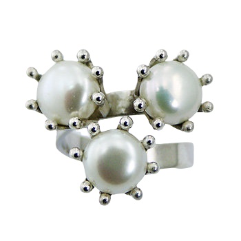 Freshwater Pearls Ring Ajoure Silver Handmade Flower Cups by BeYindi 2