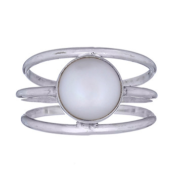 Fabulous Pearl Ring Triple Sterling Silver Bands by BeYindi 