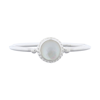Mother Of Pearl Round Silver Bordered Round Ring by BeYindi 