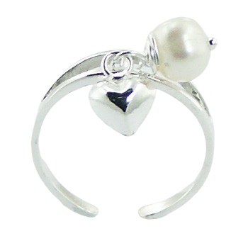 Sterling Silver Toe Ring with Puffed Heart Pearl Charm by BeYindi 2