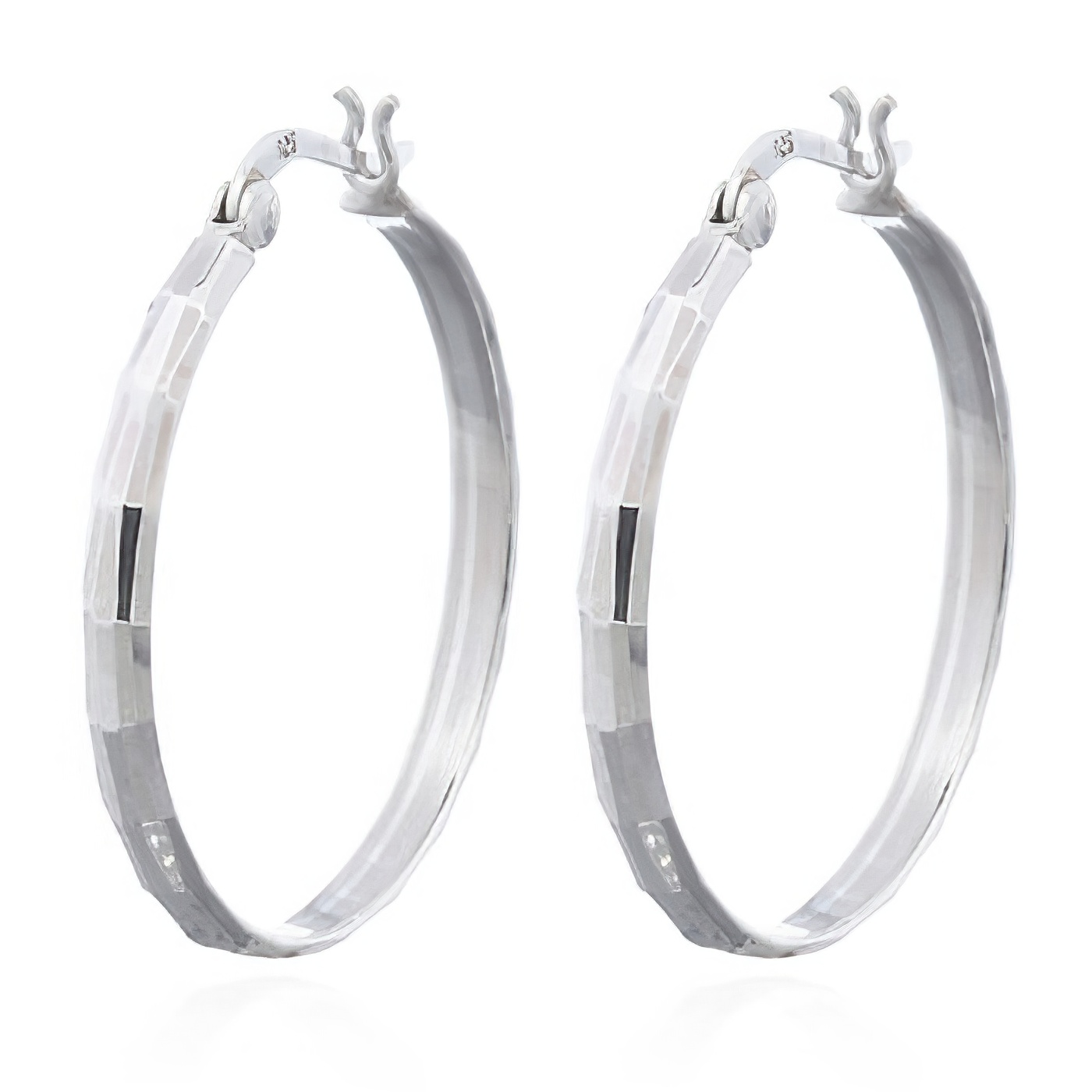 Sparkling Faceted Surface On Circle Silver Hoop Earrings by BeYindi 