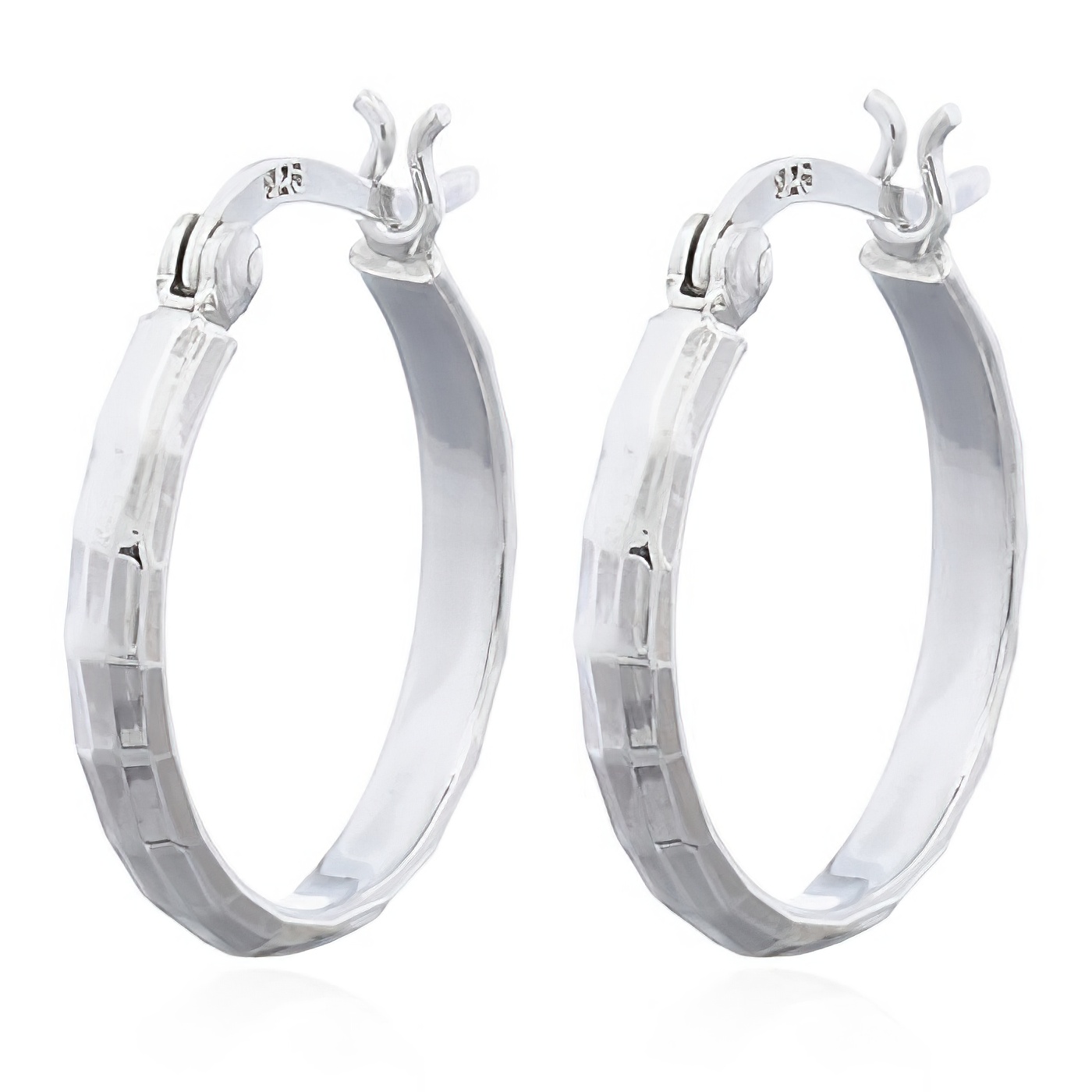 Sparkling Faceted Surface On 20 mm Silver Hoop Earrings by BeYindi 