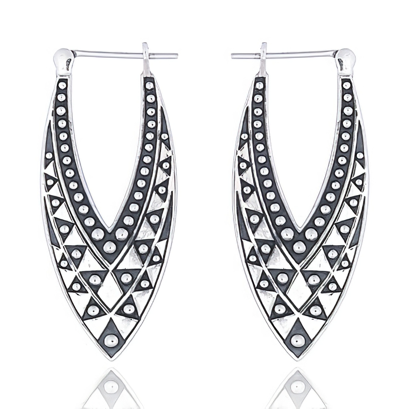Artisan Elliptical Silver Hoop Earrings by BeYindi 