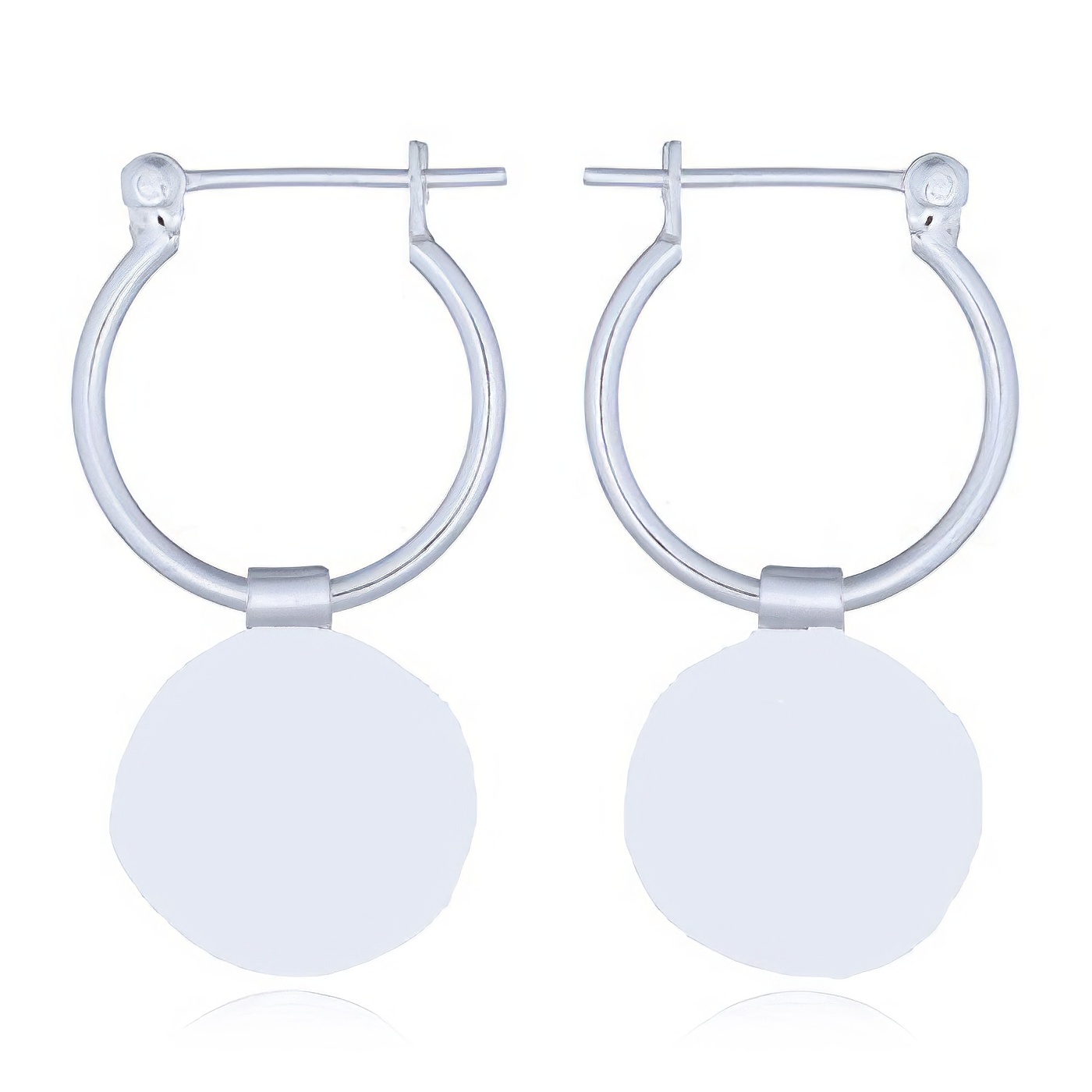 Silver Hoop Earrings with Polished Plain Disc by BeYindi 