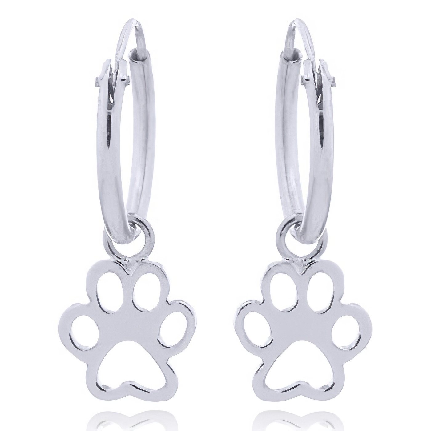 Mini Doggy Paw Print Charm Silver Hoop Earrings by BeYindi 