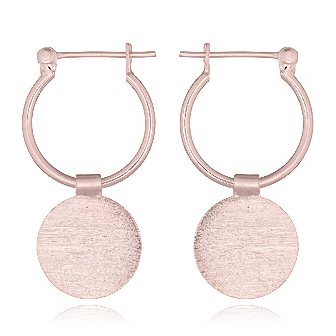 Rose Gold Plated Silver Hoop Earrings Brushed Disc by BeYindi 