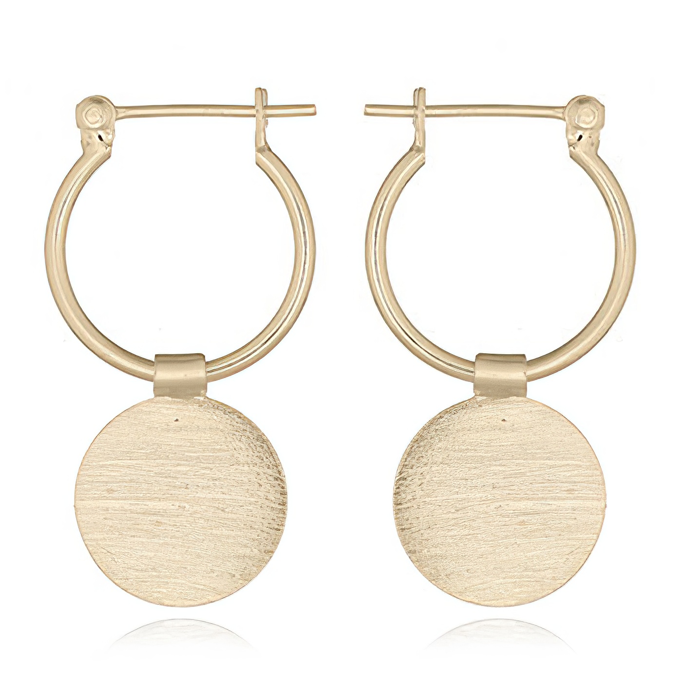 Gold Plated Silver Hoop Earrings Brushed Disc by BeYindi 