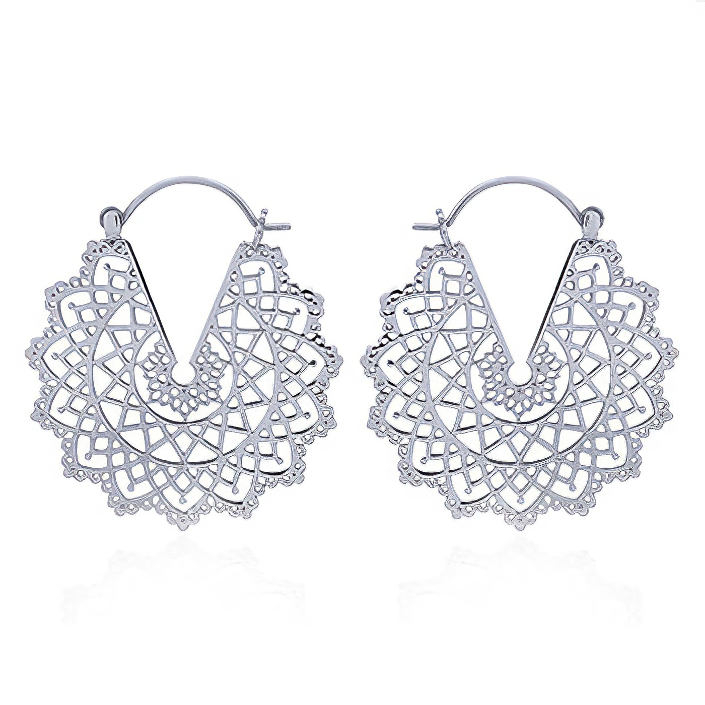Lace Mandala 925 Silver Hoop Earrings by BeYindi 