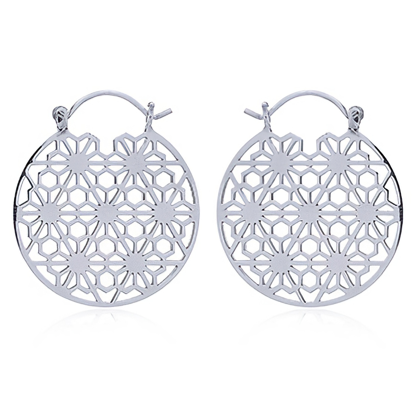 Silver Honeycomb Grid Hoop Earrings by BeYindi 