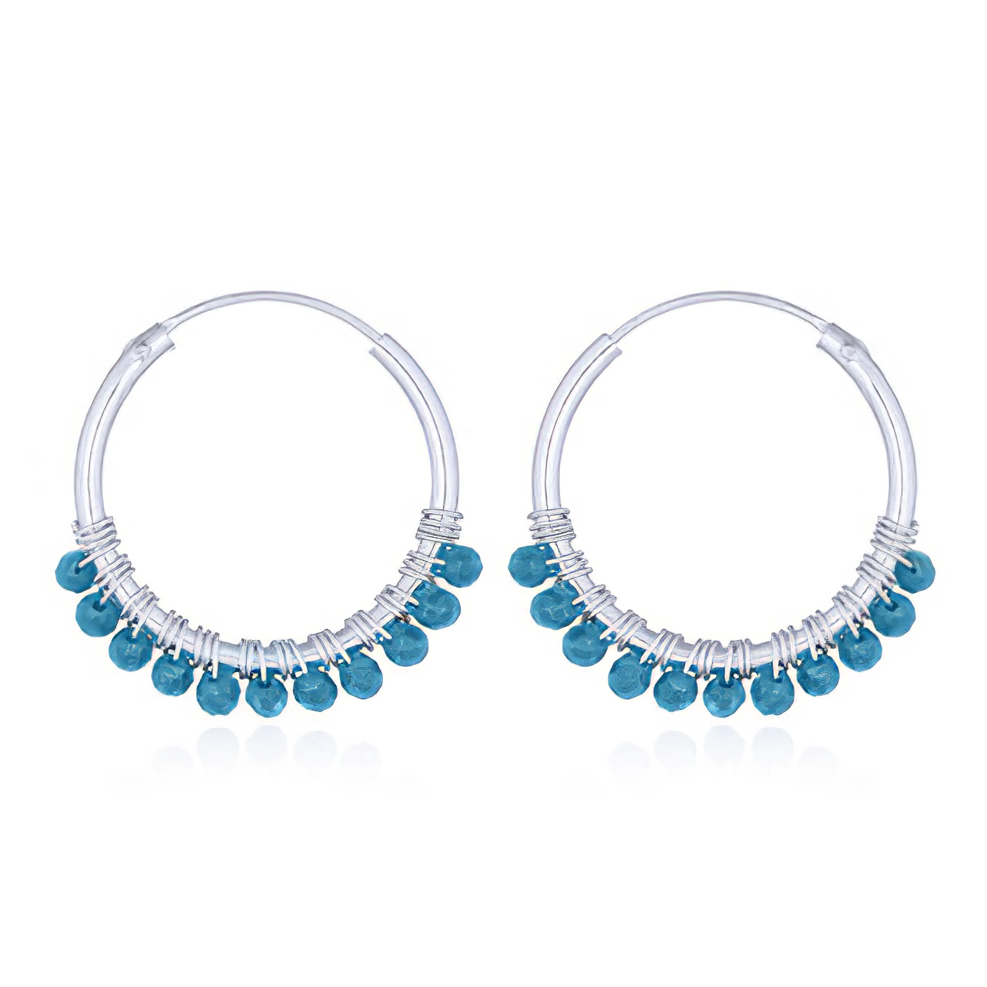 Sterling Silver Blue Apatite Hoop Earrings by BeYindi 