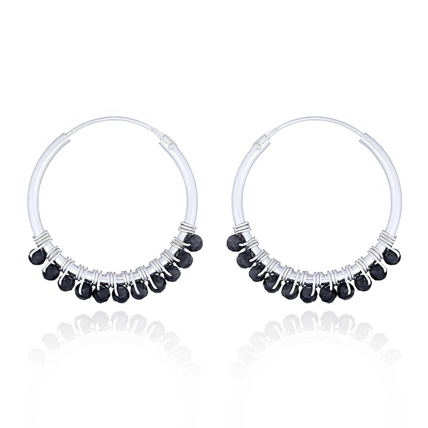 Sterling Silver Black Agate Hoop Earrings by BeYindi 