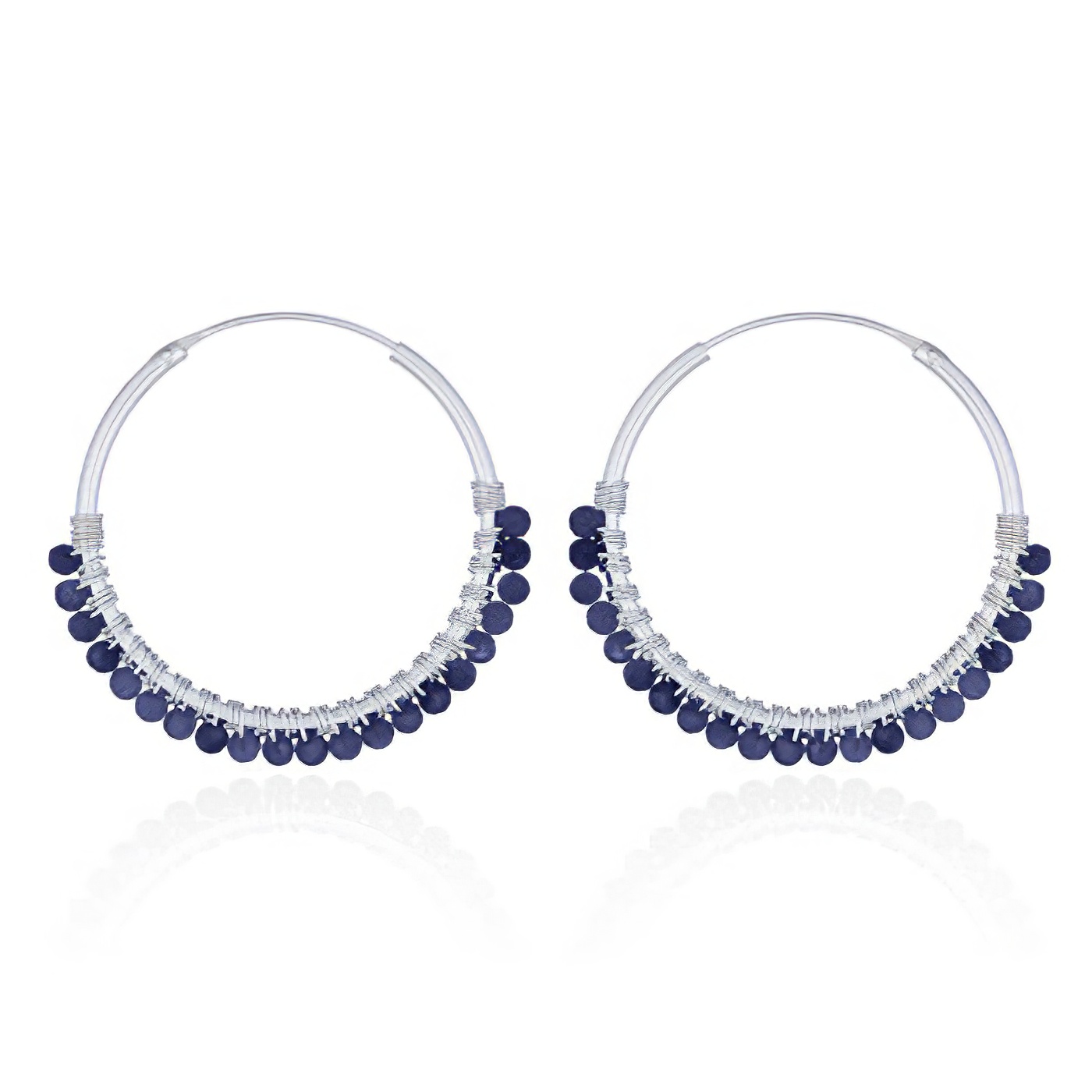 Faceted Lapis Lazuli Sterling Silver Hoop Earrings by BeYindi 