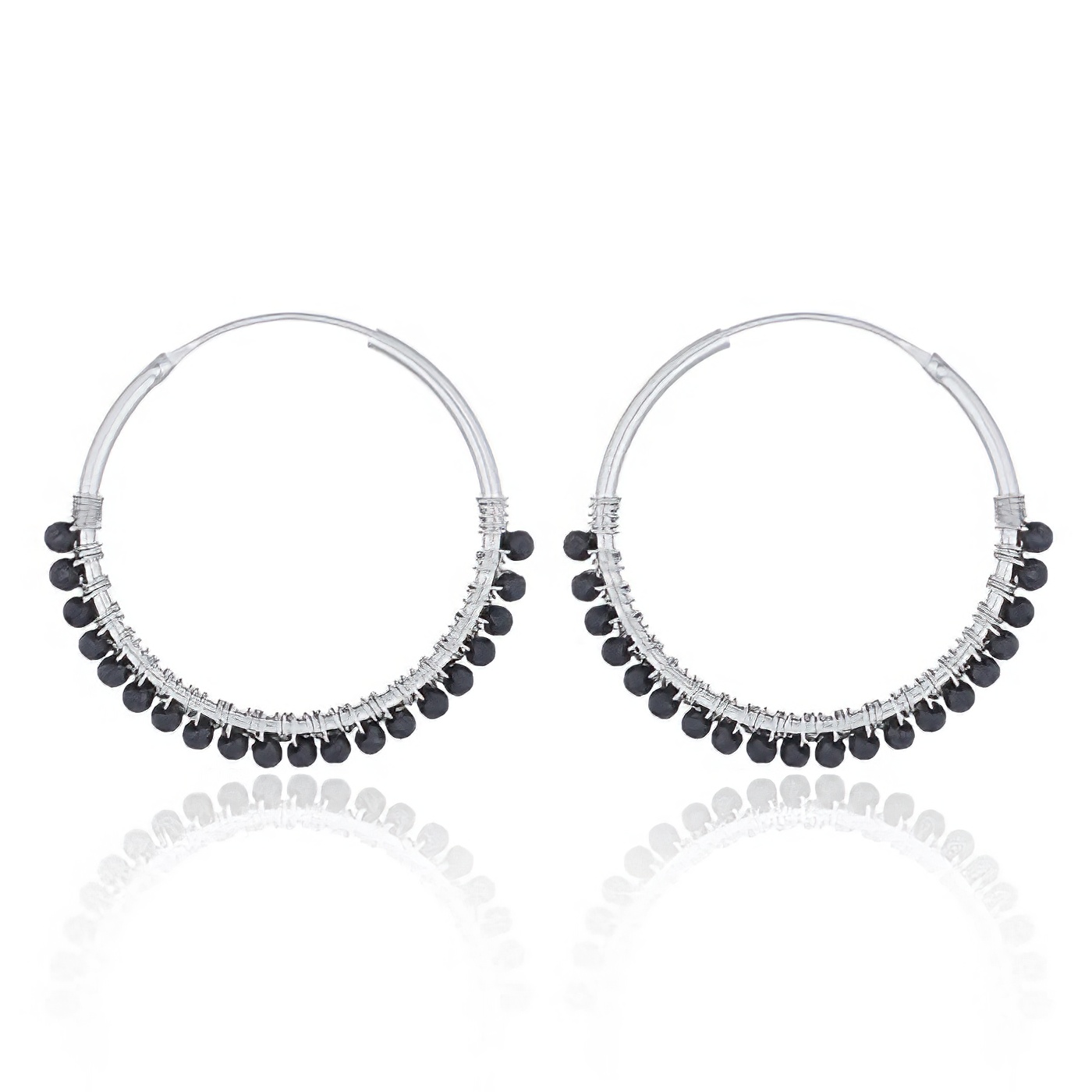 Faceted Black Agate Sterling Silver Hoop Earrings by BeYindi 