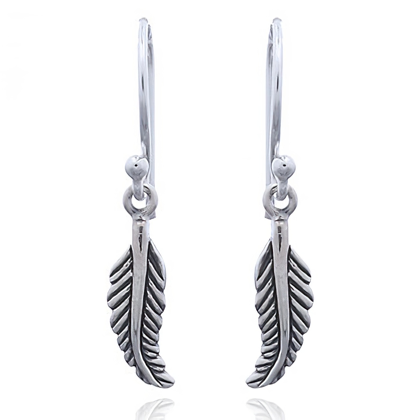 Curvy Feather Leaf Silver Dangle Earrings by BeYindi 