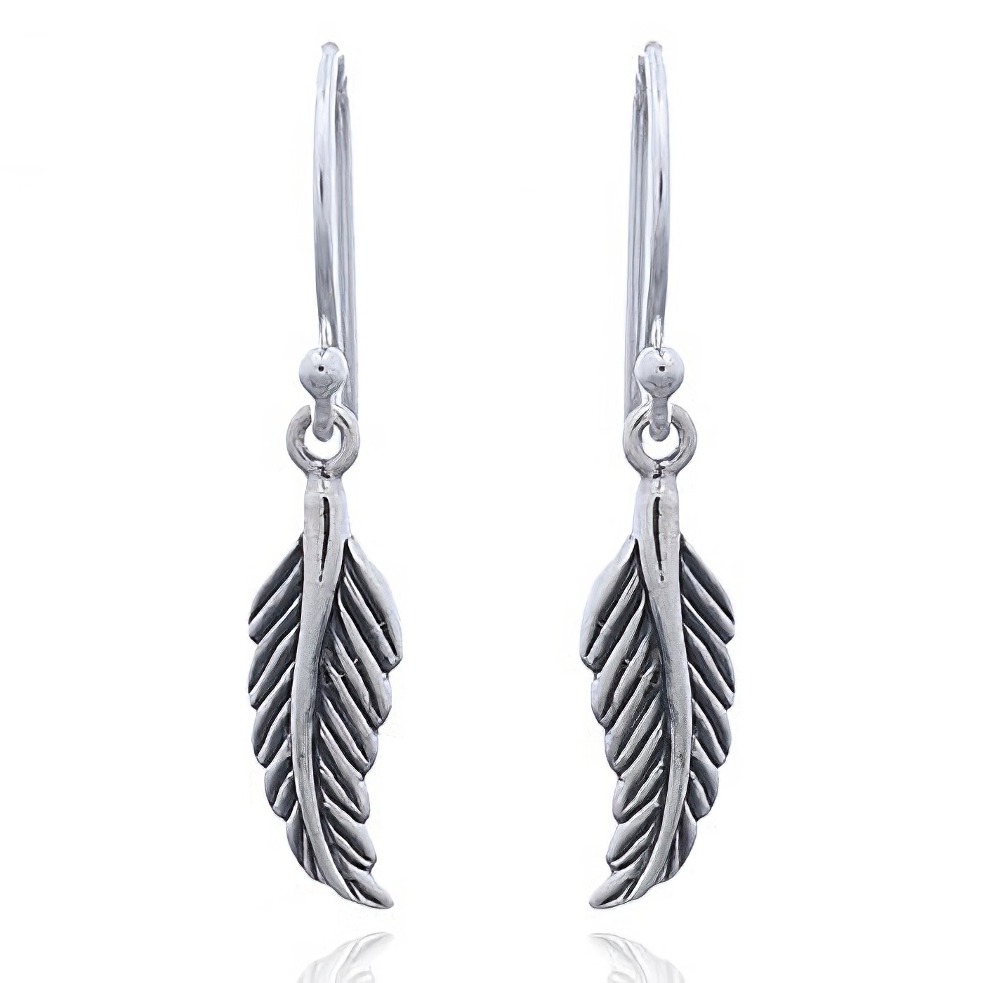 Angular Feather Leaf Silver Dangle Earrings by BeYindi 