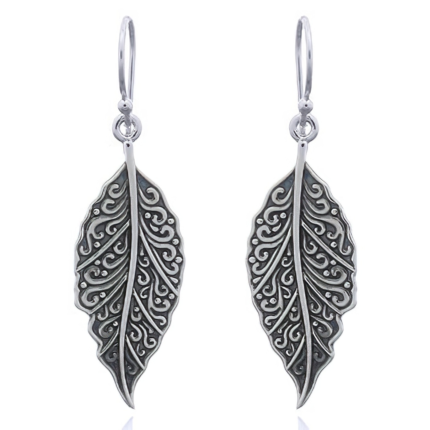 Angular Antiqued Leaf Silver Dangle Earrings by BeYindi 