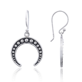 Beaded Crescent Moon Oxidized Silver Earrings by BeYindi 