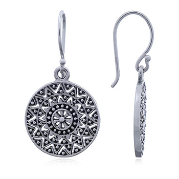 925 Silver Sun Mandala Dangle Earrings by BeYindi 