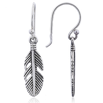 Oxidized Silver Feather Dangle Earrings by BeYindi 