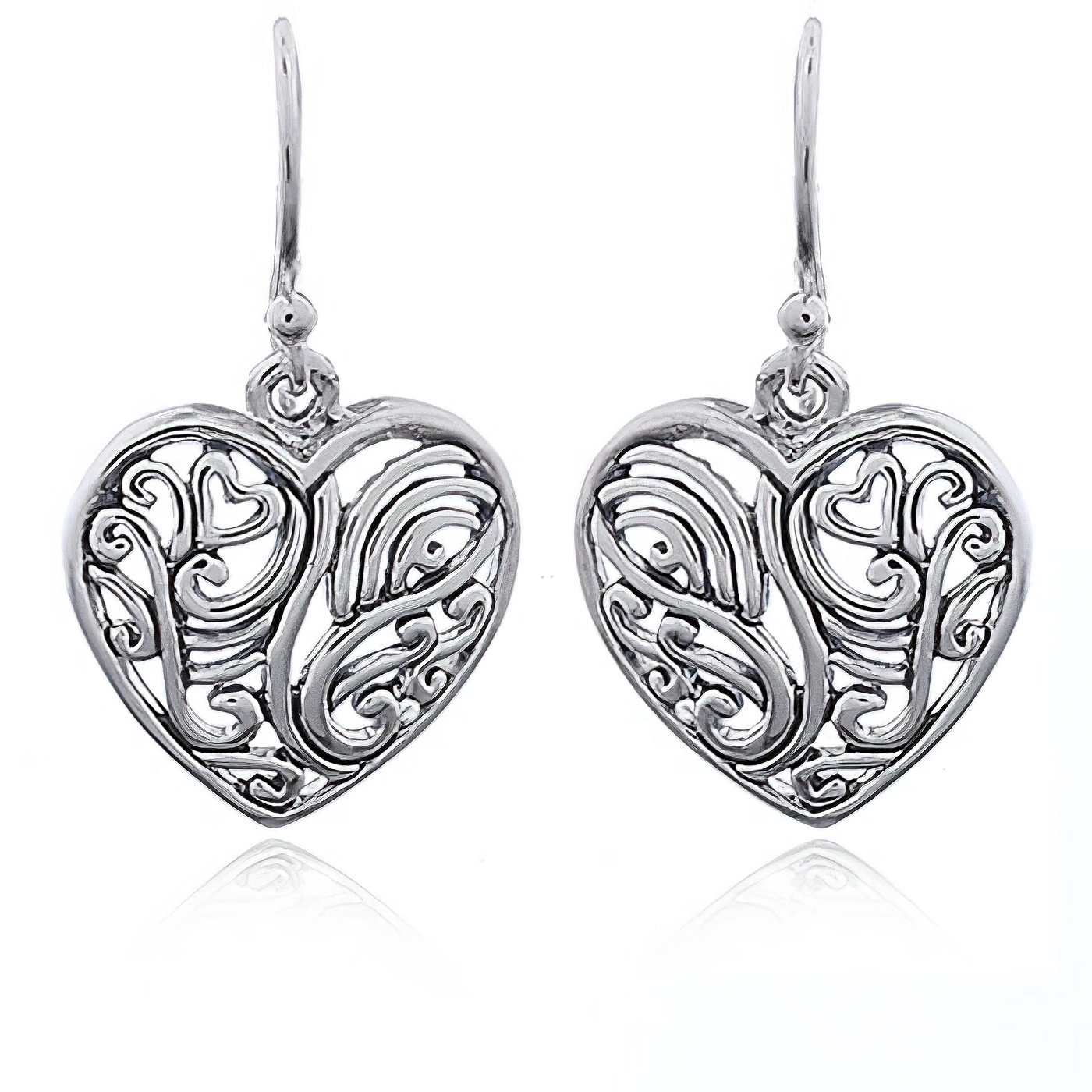 925 Silver Dangle Earrings Flowing Hearts by BeYindi 