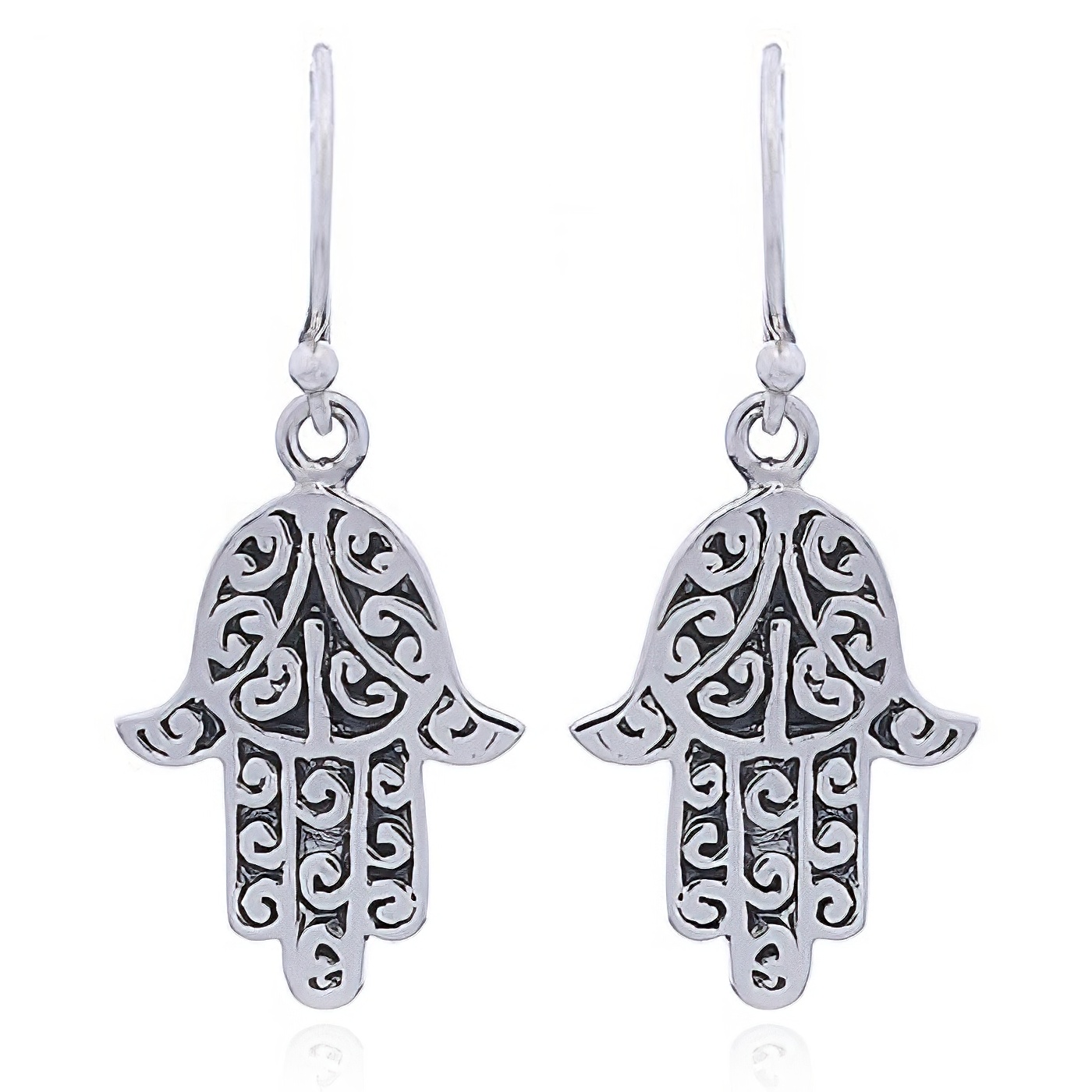 Hamsa Antiqued Sterling Silver Dangle Earrings by BeYindi 