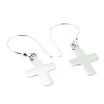 Small Polished Sterling Silver Cross Dangle Earrings by BeYindi 