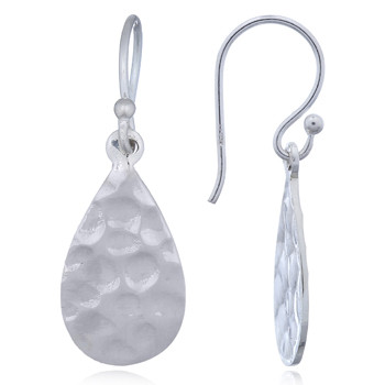 Hammered Sterling Silver Drop Shaped Dangle Earrings by BeYindi 