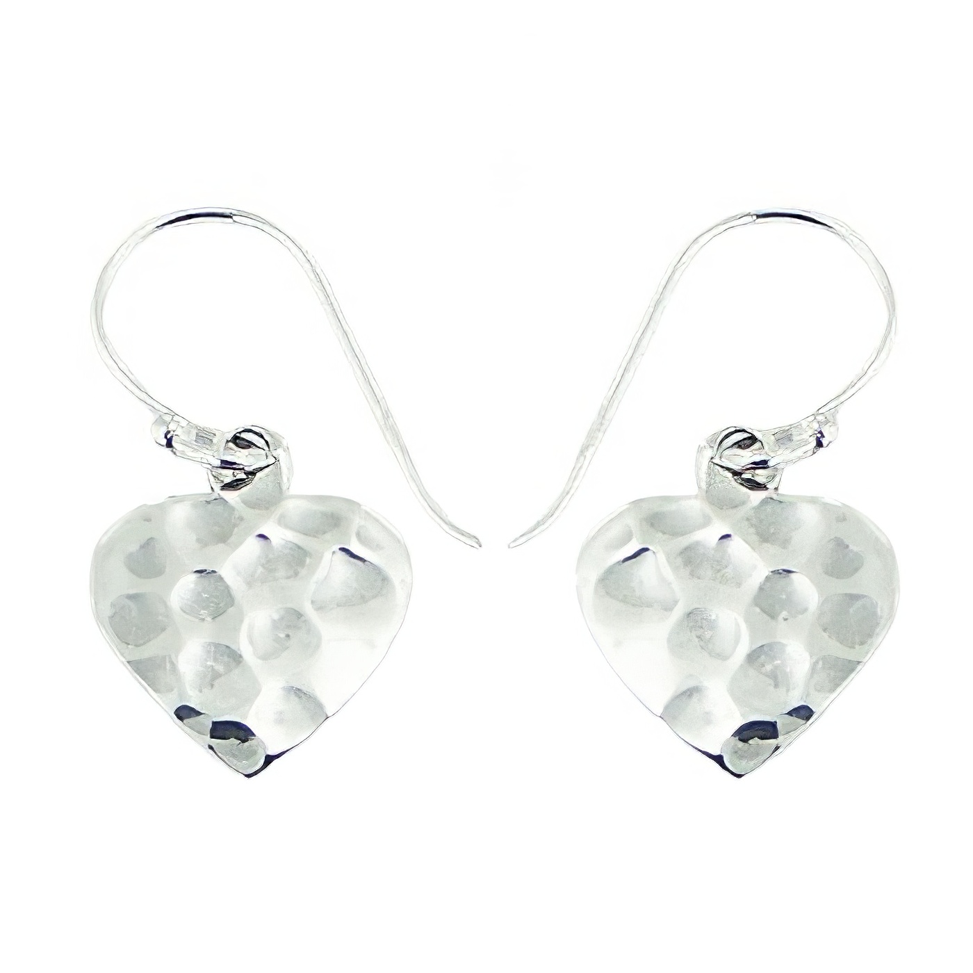 Hammered Effect Sterling Silver Heart Dangle Earrings by BeYindi 