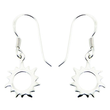Small Open Sun Earrings Shiny Sterling Silver Danglers 