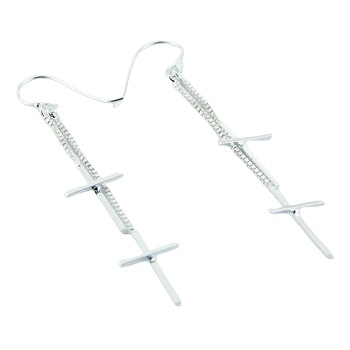 Long Sterling Silver Cross On Chains Dangle Earrings by BeYindi 