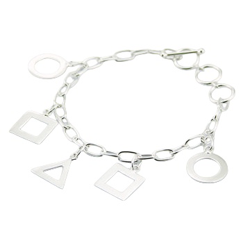 Sterling Silver Charm Bracelet Mixed Open Shapes Charms 